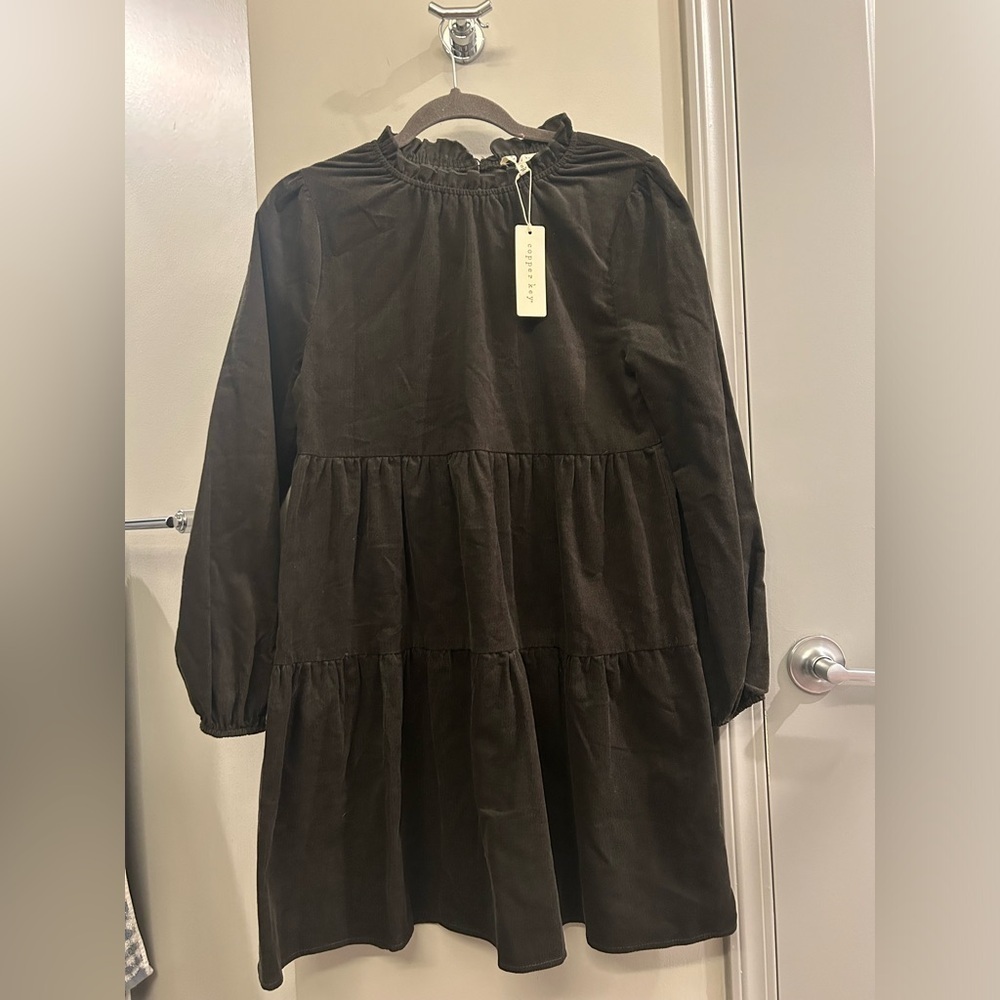 Copper Key High Neck Peasant Dress Long Sleeve Short Brown Velvet Women’s Small